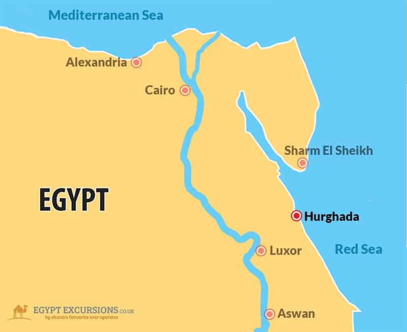 Map of Egypt showing location of Hurghada