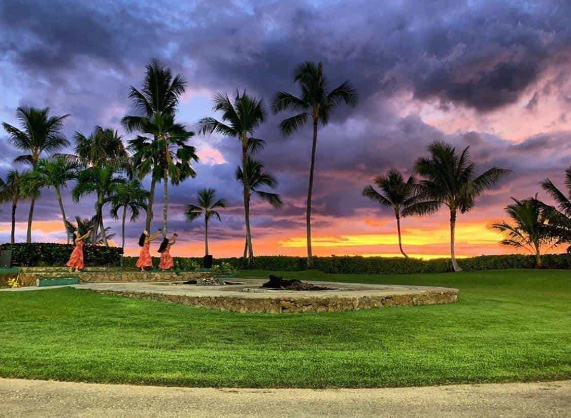 Sunset at Paradise Cove Luau in O'ahu, Hawaii