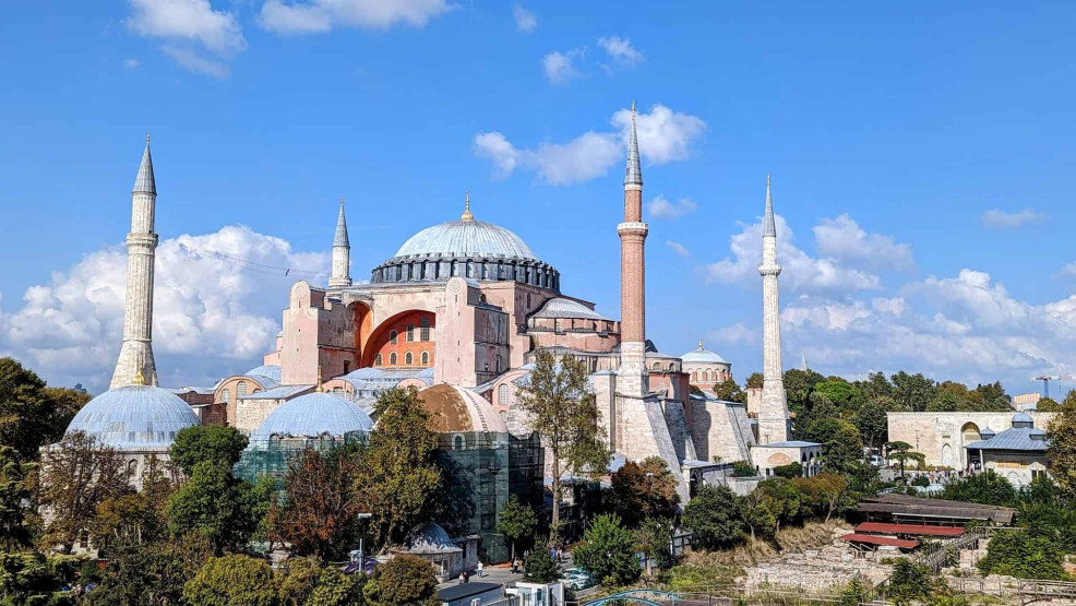 View onto the Hagia Sophia in Istanbul, Turkey.