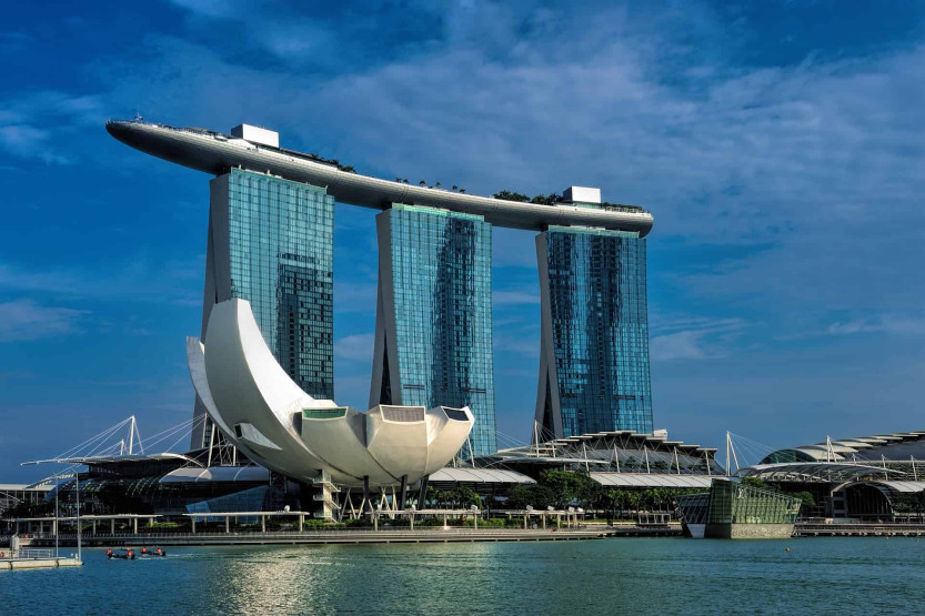 The great architecture of the Marina Bay Sands Hotel in Singapore.