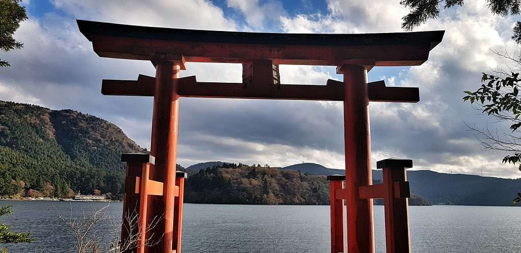 Floating Gate at the Hakone Shinto shrine.