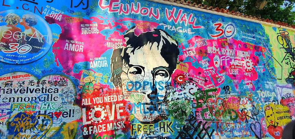 Lennon Wall in Prague, Czech Republic.