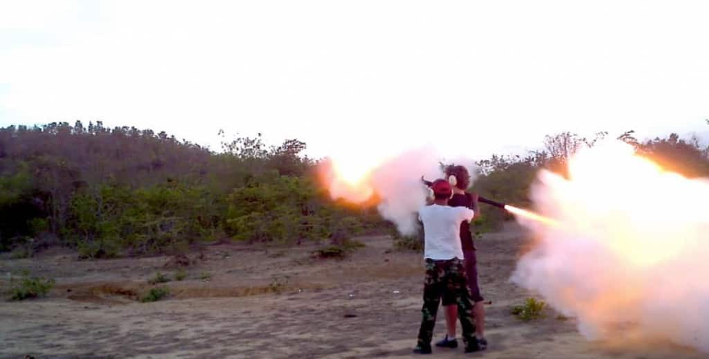 After shooting a bazooka in Cambodia