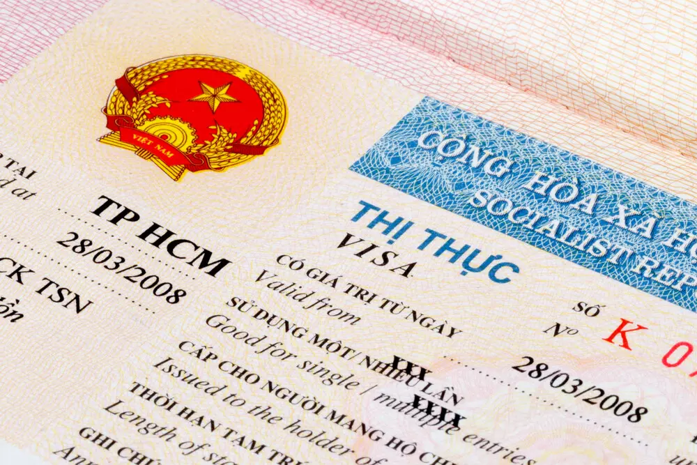 A Vietnam tourist visa in a passport