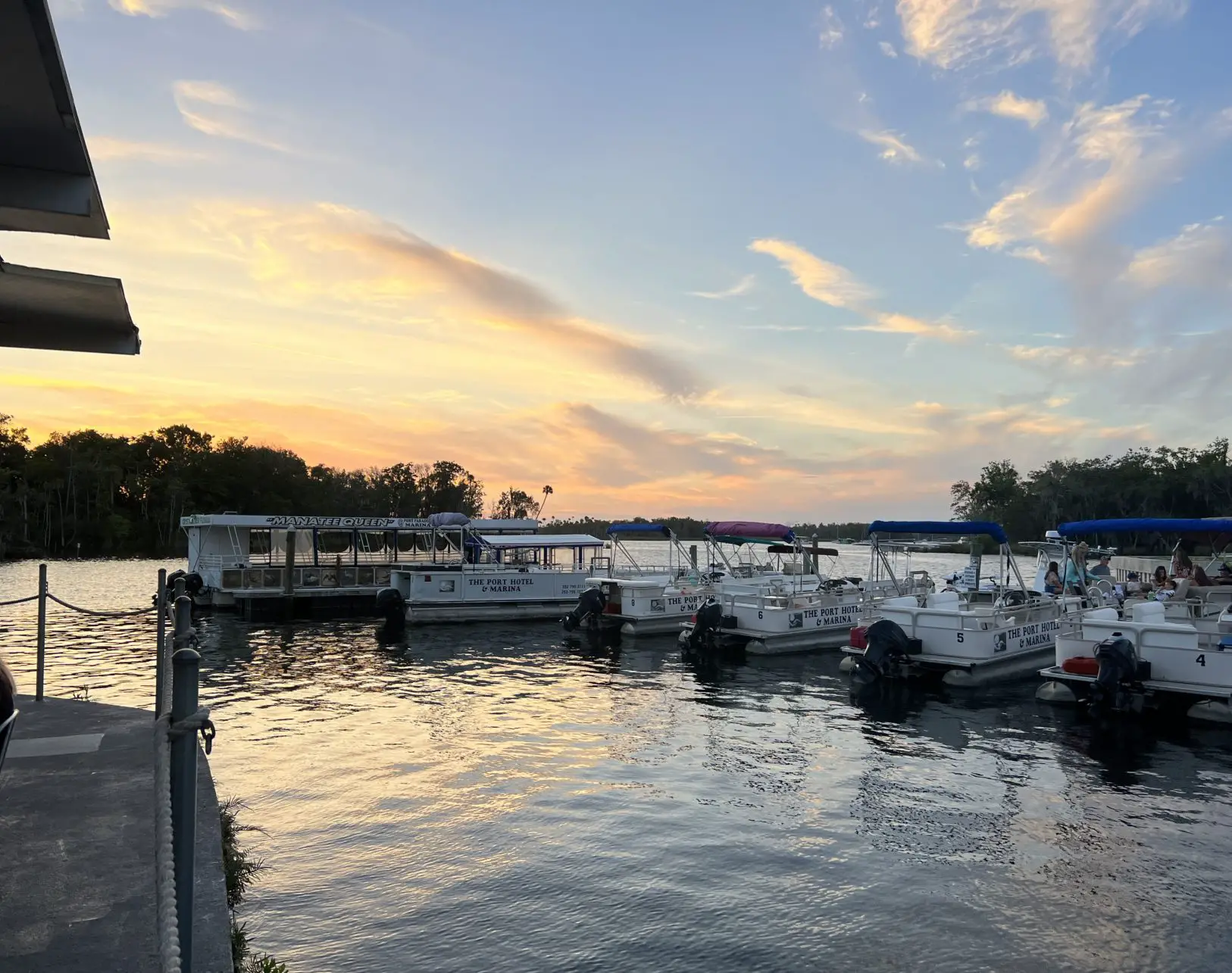 Boats at Crystal River in Florida, USA.